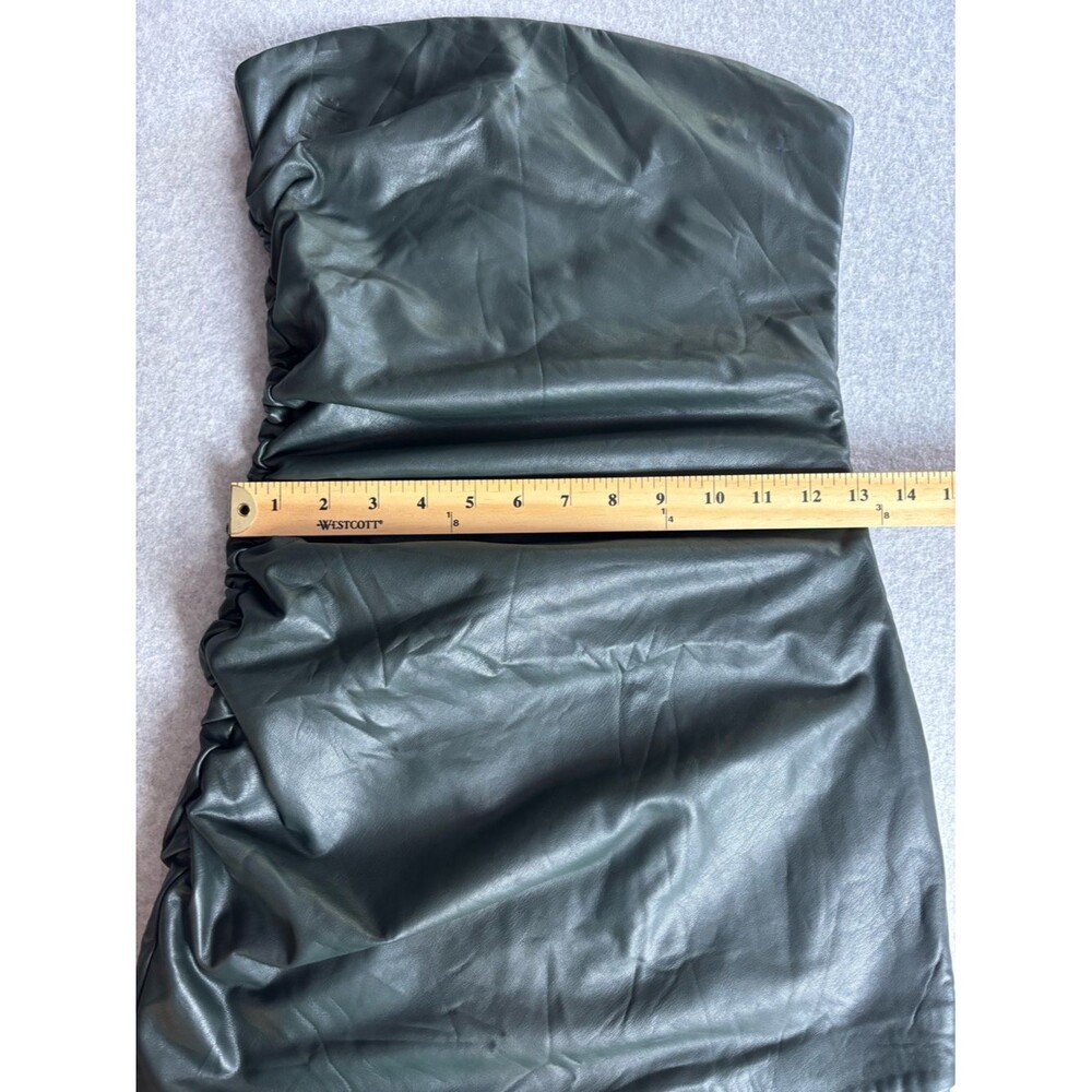Susana Monaco Faux Leather Green Black Strapless Ruched Mini Dress Small - Picture 11 of 15